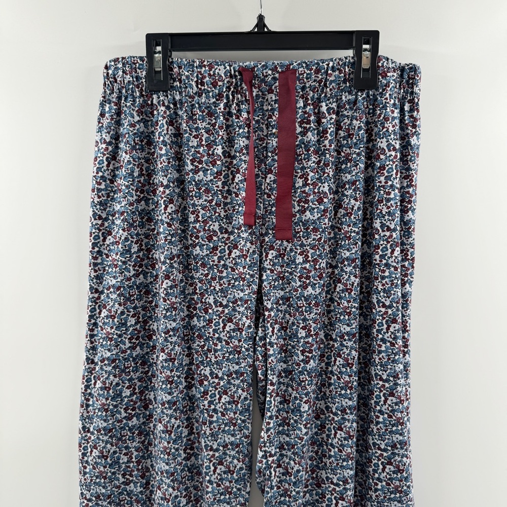 Lands’ End Floral Pajama Pants Blue Maroon Drawstring Lounge Size Small - Picture 3 of 7